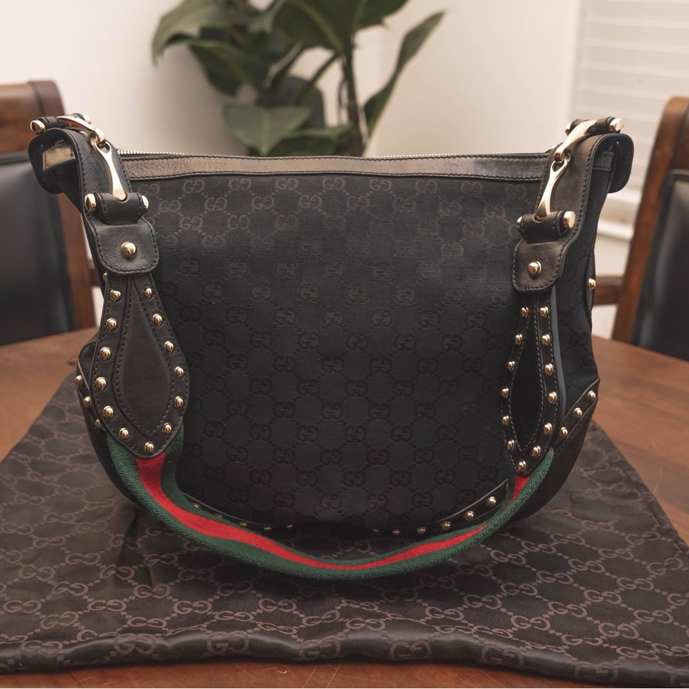Authentic Gucci Black Monogram Pelham Handbag Leather